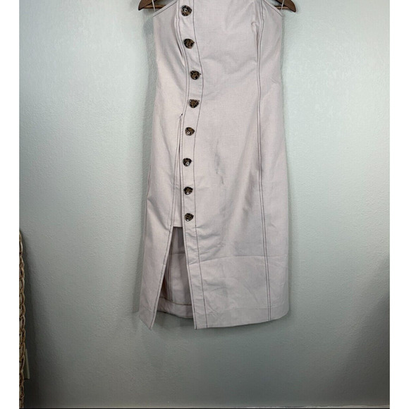 Finders‎ Keepers Strapless Dress Large 8 Tan Beige Side Button Knee Length LUX - Picture 1 of 16